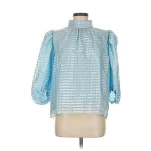 Stine Goya Ashley Blouse Blue Puff Sleeve Mockneck M